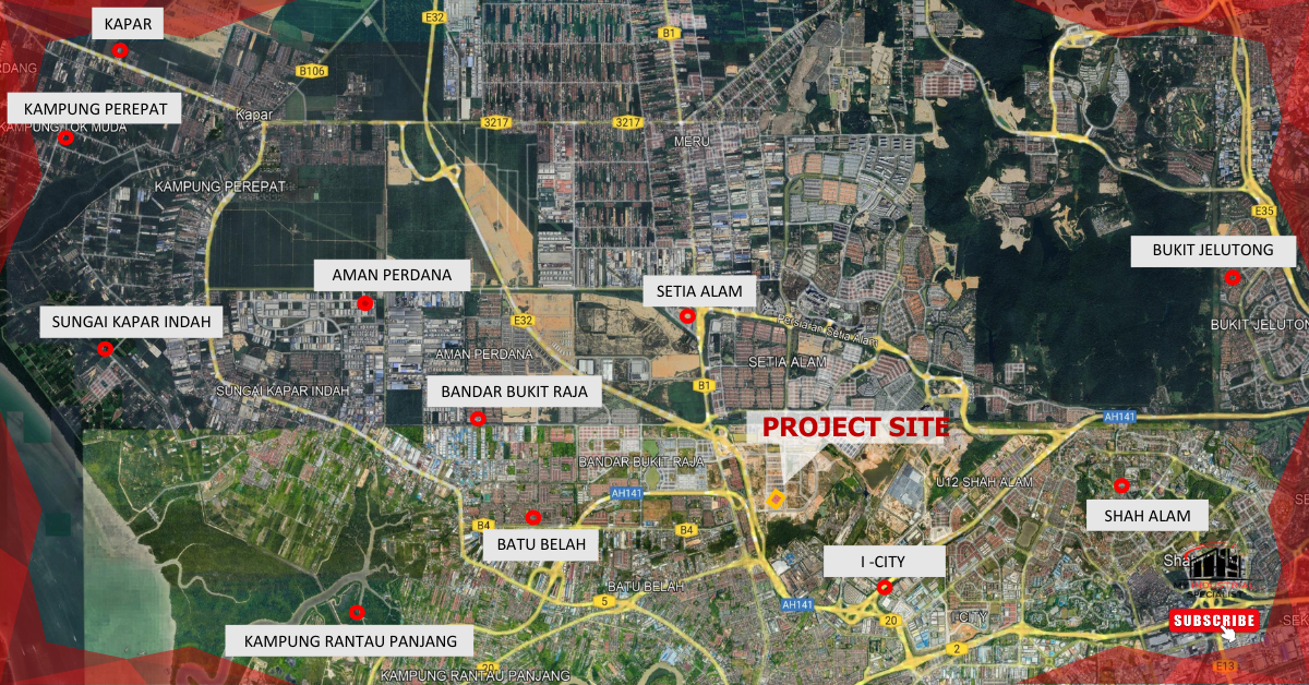 Highway connectivity map for Armani Bizcore Bukit Raja showing NKVE, Federal Highway, KESAS and WCE access
